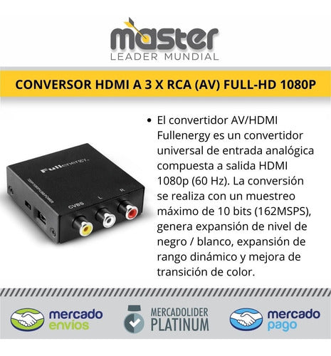 Conversor Hdmi A 3 X Rca (av) Full-hd 1080p 1