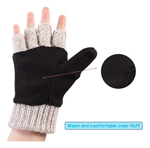 Omechy Winter Knitted Fingerless Gloves with Thermal Insulation 4