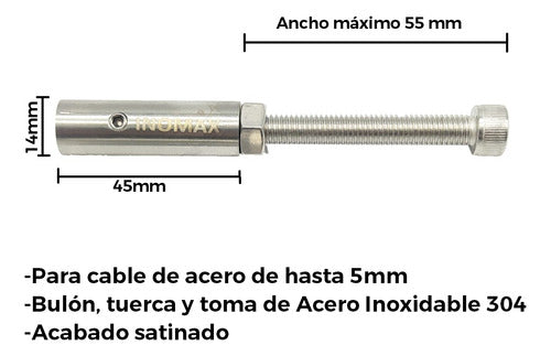 Inomax Tensor De Cable Recto Acero Inoxidable 6 Pares 2