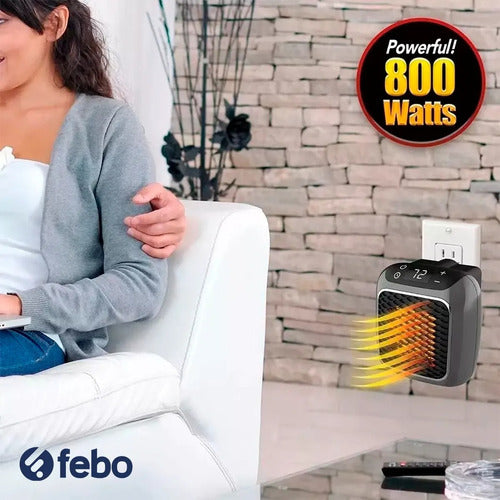 FEBO Wall-Mounted Ceramic Heater 800W Timer with Remote Control 2