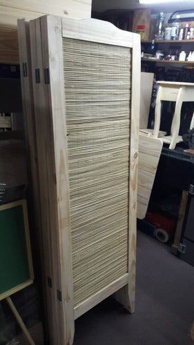 Pine and Wicker 3-Panel Room Divider 1