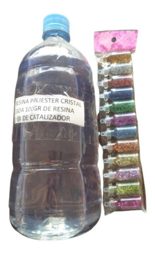 Combo Resina Poliéster Cristal + Catalizador + Purpurina X12 3