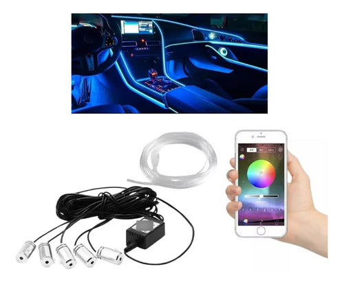 RGB LED Strip Fiber Optic Interior Car Kit Bluetooth 6m 0