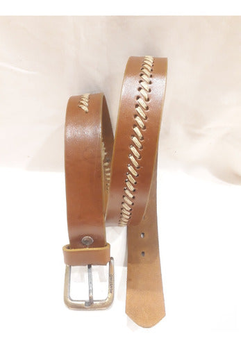 Agustino Cueros Leather Belt with Center Stitching 1