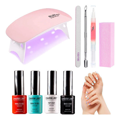 Perfucasa Mini UV LED Nail Lamp 6 Watts + Base Coat + Top Coat + 2 Nail Polishes & Accessories 0