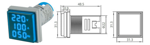 Voltimetro Amperimetro Frequencimetro 22mm Modelo Azul 1