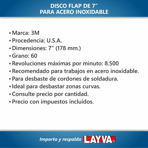 781850 Disco Flap 7  180 Mm Grano 60 Inoxidable 3m Desbaste 1