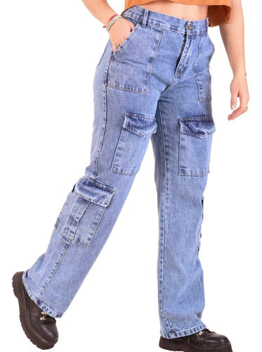 Women's Wide Leg Cargo Jeans High-Rise Wide Cut Pants 3