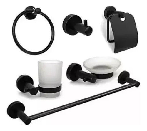 Rimontti Kit Juego De 6 Piezas Accesorios Baño Negro Mate 0