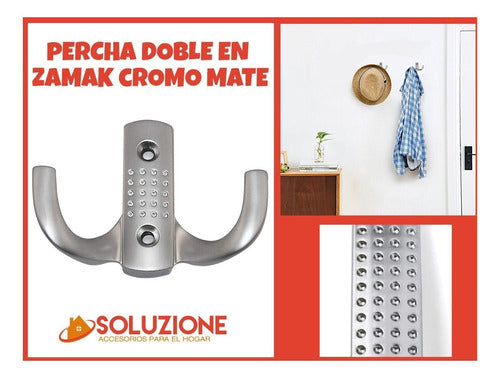 Percha Zamak Cromo Mate 2 Ganchos Grande Doble Hogar 1