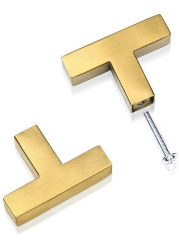 Brass Drawer Knobs Square T Bar - Tiradores De Metal Dorado 10 Un (bs8xx) 3