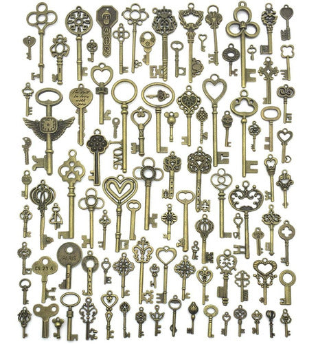 JIALEEY Vintage Skeleton Keys - Set of 100 Antique Bronze Brass Keys 0