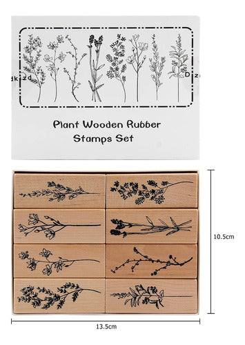 Juego De 8 Sellos De Madera Con Diseños De Plantas Y Flores 6