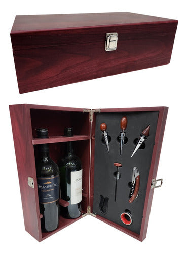 Caja Madera Set Vino 2 Botellas 7 Accesor Regalo Empresarial 0