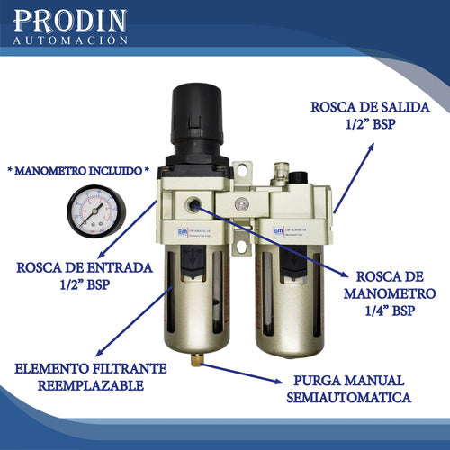 Eutomatic Filtro Regulador Lubricador Frl 1/2 Neumática 3