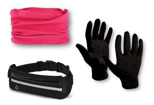 Leather Gloves + Multifunctional Neck Gaiter + Waist Bag Bundle 0