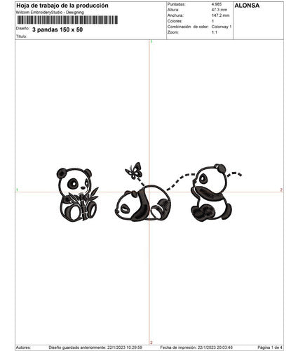 Embroidery Machine Design: 3 Pandas 1