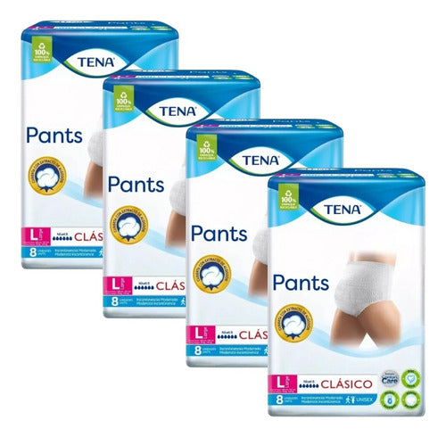 4 Pack Tena Adult Diapers Underwear Pants Classic L X 8 Units 0