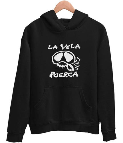Hoodie Kangaroo Sweatshirt with Rock La Vela Puerca Print 01 0