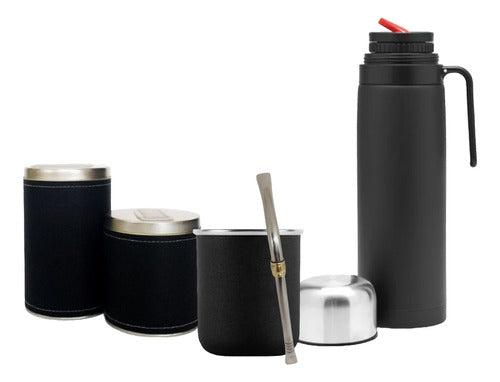 Stainless Steel Mate Set with Thermos, Mate Cup, Straw, Yerba Mate and Sugar Containers - Set Matero Termo Pico Cebador Mate Yerbera Y Azucarera