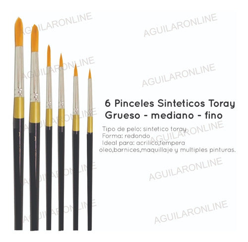 Kit 6 Pinceles Pintura Detalles Redondo Pelo Sintetico S120 1