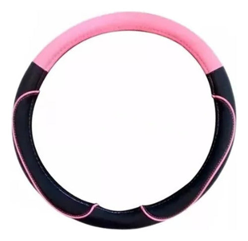 Cubre Volante Universal 38 Cm Negro Con Rosa 0