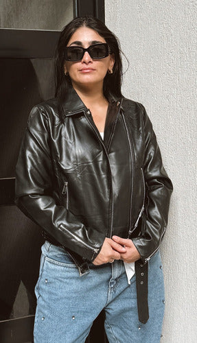 Women's Eco Leather Jacket with Belt 4