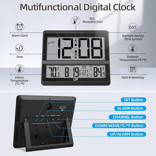 ~? Reloj Atómico Gran Pantalla, Reloj De Pared Digital Con T 1