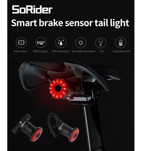 Meroca Smart Bike Rear Brake Light - Intelligent 100 Lumens 7
