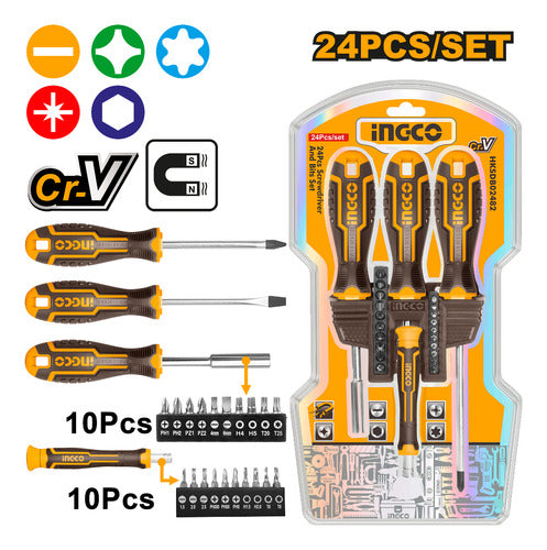 Set 24pcs Destornilladores + Puntas Intercambiables Ingco 1