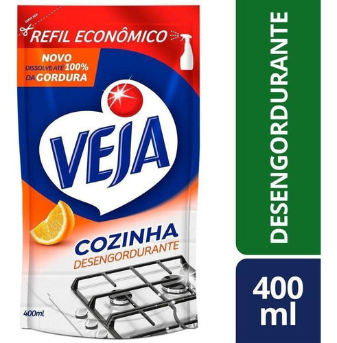 Kit C/ 4 Veja Desengordurante Cozinha Laranja 400ml Refil 1