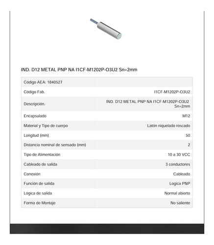 Sensor Inductivo Rasante C/cable Sn 2mm M12 Pnp 2