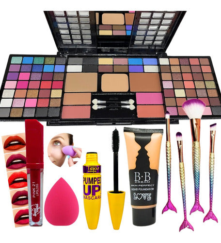 Professional Makeup Set Combo Shadows Lipstick Sponge 21