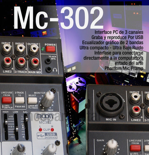 Moon Consola Mixer Mc302usb Con Interfaz Grabacion 4