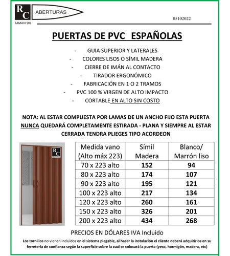 RC Aberturas Premium Spanish PVC Folding Door White 70 X 223 High 1