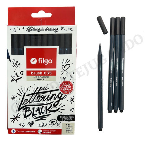 Filgo Set X6 Black Flexible Brush Tip Markers for Lettering 0