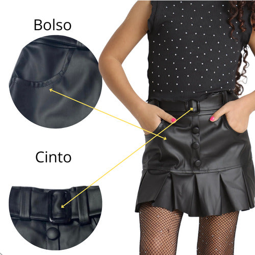 Saia Infantil Cirrê De Botão Com Cinto Moda Menina Diva Luxo 2