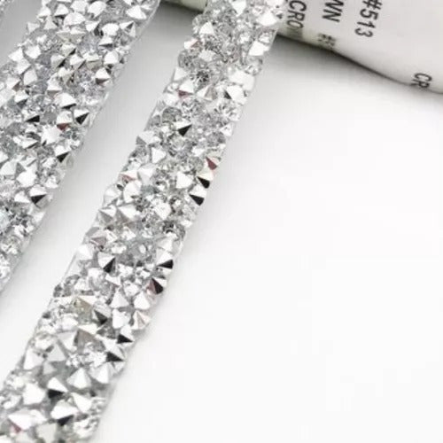 10 Meters Silver Thermoadhesive Crystal-like Rhinestone Strip 1cm Applique X 10 Metres 1