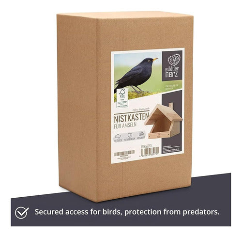 Wildtier Herz Solid Wood Blackbird Nest Box - Weather Resistant 4