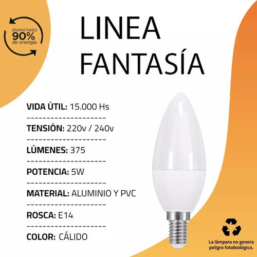 Candela 5W (40W) Warm Light E14 Candle LED Bulbs - Pack of 5 3