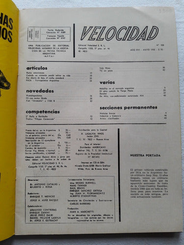 Revista Velocidad N° 188 Mayo 1966 Tc Pista Fiat Idromatic 1