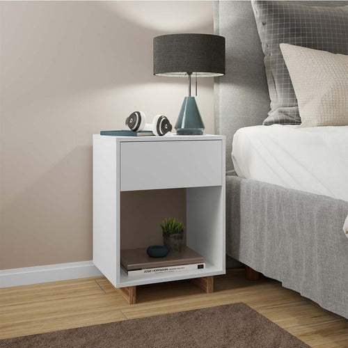 Delta Modern Nightstand with Drawer and Shelf Retro Style 1