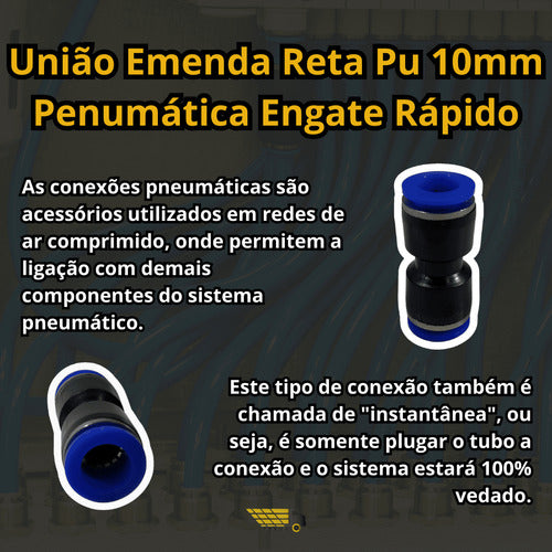 Kit 50 Peças União Reta 10mm Pneumática - Eficiência 1