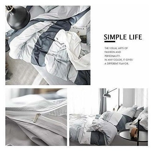 Vclife Gray Blue Stripe King Comforter Set 1