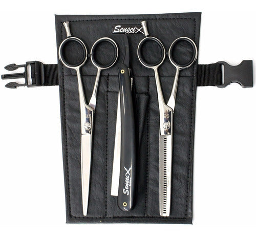 Professional Hairdressing Kit: Micro-Serrated Cutting Scissors + Thinning Shears + Sensei 6.5'' Razor 0