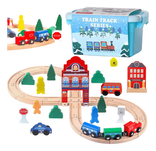 Generic Wooden Train Station Track Bucket with Magnetic Vehicles 1