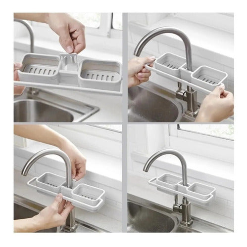 Kitchen Sink Sponge Soap Storage Organizer Hanging Shelf Double Drain Cloth Rack 5