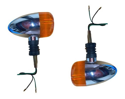 Custom Set Faros Luz De Giros 150 Cromado Grandes Tipo Bala 0