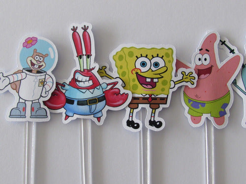 Pack X15 Toppers Para Cupcakes Muffins Bob Esponja 1