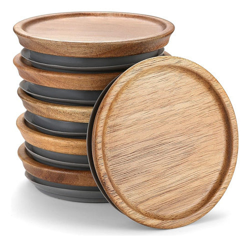 EvaHab 6 Pack Wide Mouth Wood Storage Lids 0